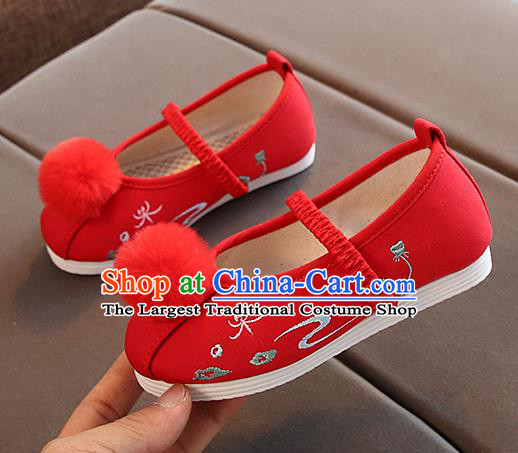 Chinese Handmade Red Embroidered Shoes Traditional New Year Hanfu Shoes National Shoes for Kids