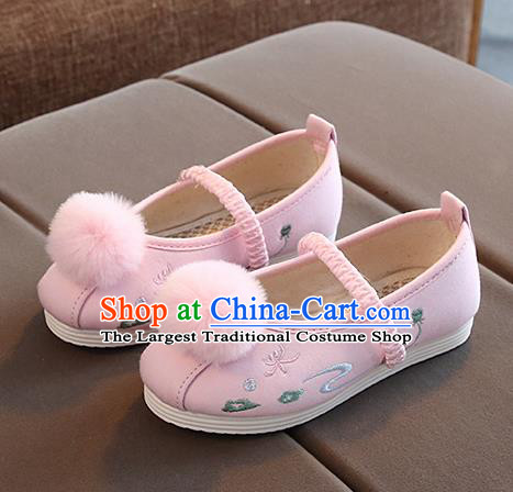 Chinese Handmade Pink Embroidered Shoes Traditional New Year Hanfu Shoes National Shoes for Kids
