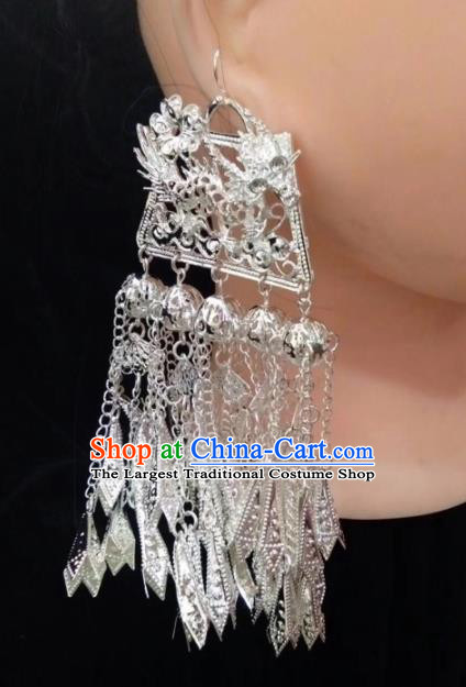 Chinese Handmade Traditional Miao Nationality Silver Earrings Ethnic Wedding Bride Accessories for Women