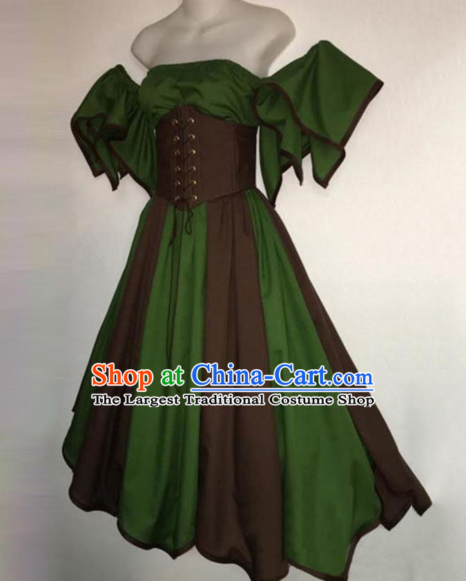 European Medieval Traditional Costume Europe Renaissance Drama Stage Performance Green Dress for Women