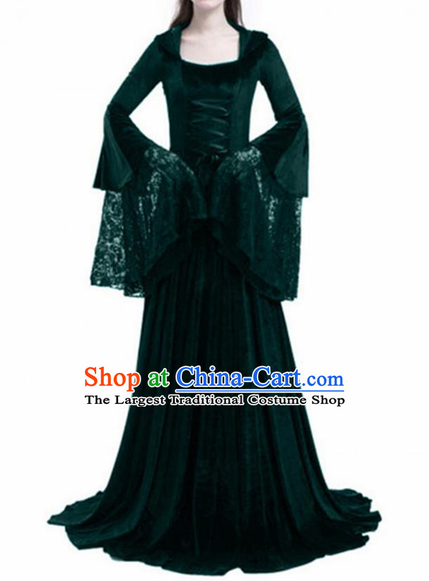 Traditional Europe Renaissance Deep Green Lace Dress Stage Performance Halloween Cosplay Princess Costume for Women