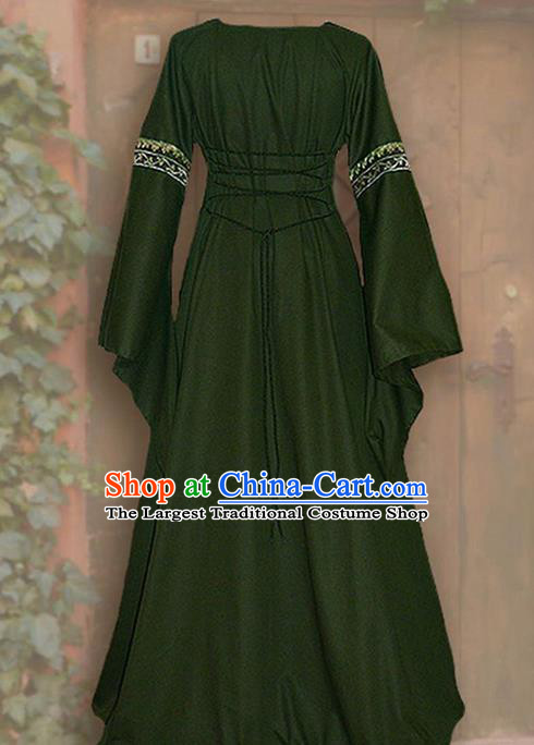 Traditional Europe Renaissance Olive Green Dress Halloween Cosplay Stage Performance Costume for Women
