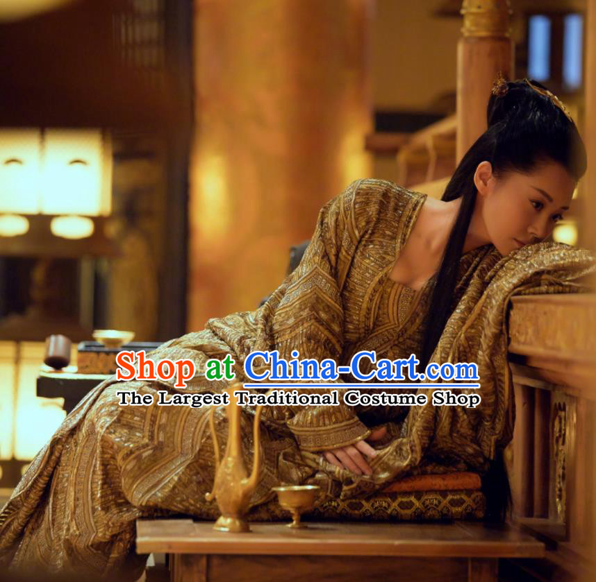 Chinese Ancient Grand Princess Bai Lingbo Dress Drama Novoland Eagle Flag Xu Qing Replica Costumes for Women