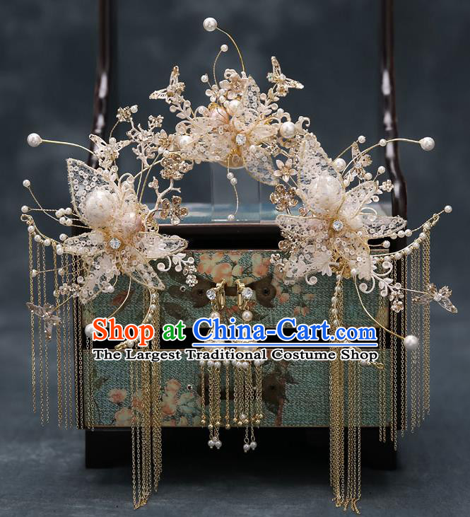 Chinese Traditional Silk Flowers Hair Comb Bride Handmade Hairpins Wedding Hair Accessories Complete Set for Women