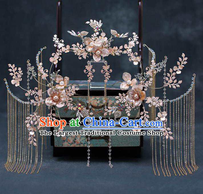 Chinese Traditional Hair Combs Bride Handmade Tassel Hairpins Wedding Hair Accessories Complete Set for Women
