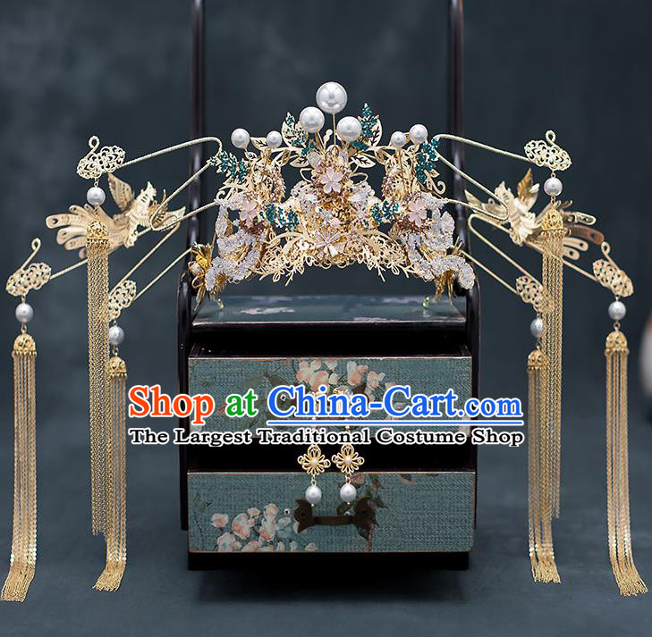 Chinese Traditional Bride Phoenix Coronet Handmade Hairpins Wedding Hair Accessories Complete Set for Women
