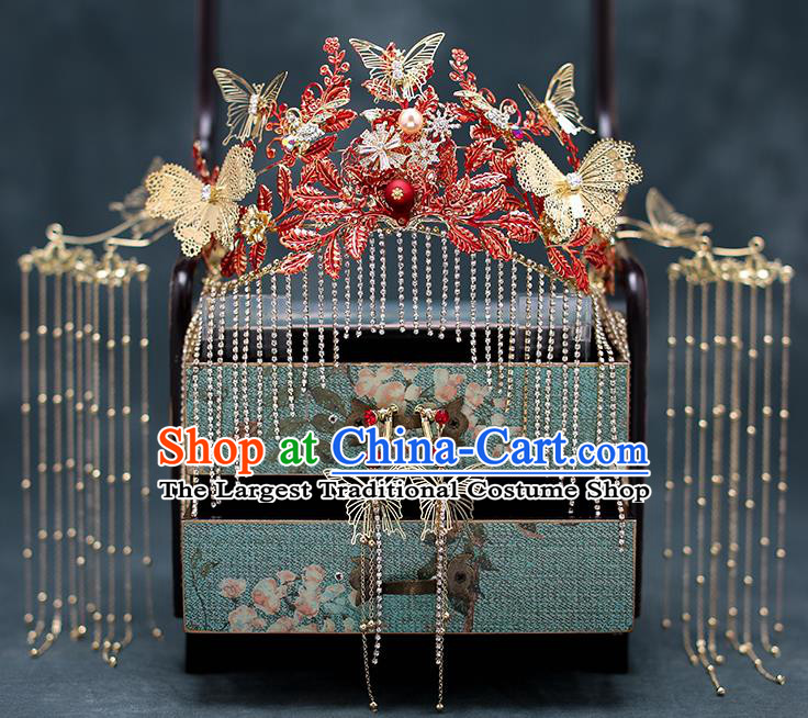 Top Chinese Traditional Wedding Tassel Hair Clasp Bride Handmade Hairpins Hair Accessories Complete Set