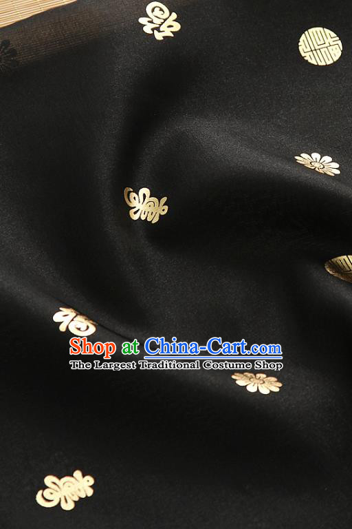 Asian Korea Traditional Longevity Chrysanthemum Pattern Black Silk Fabric Korean Fashion Hanbok Material