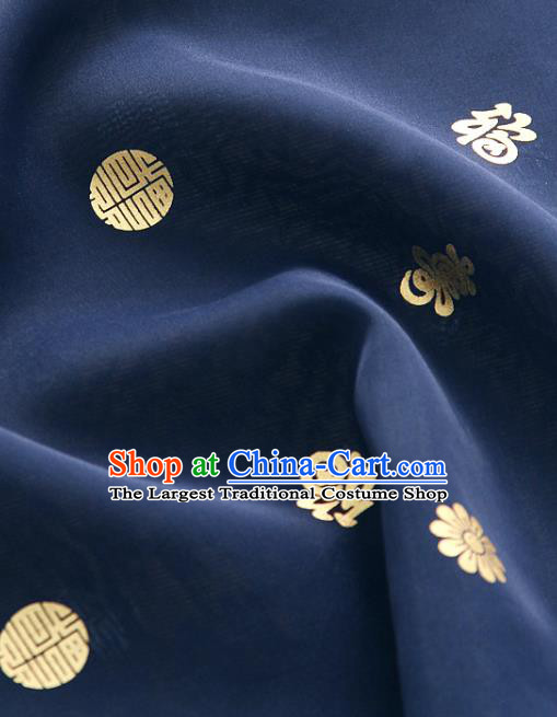 Asian Korea Traditional Longevity Chrysanthemum Pattern Navy Silk Fabric Korean Fashion Hanbok Material