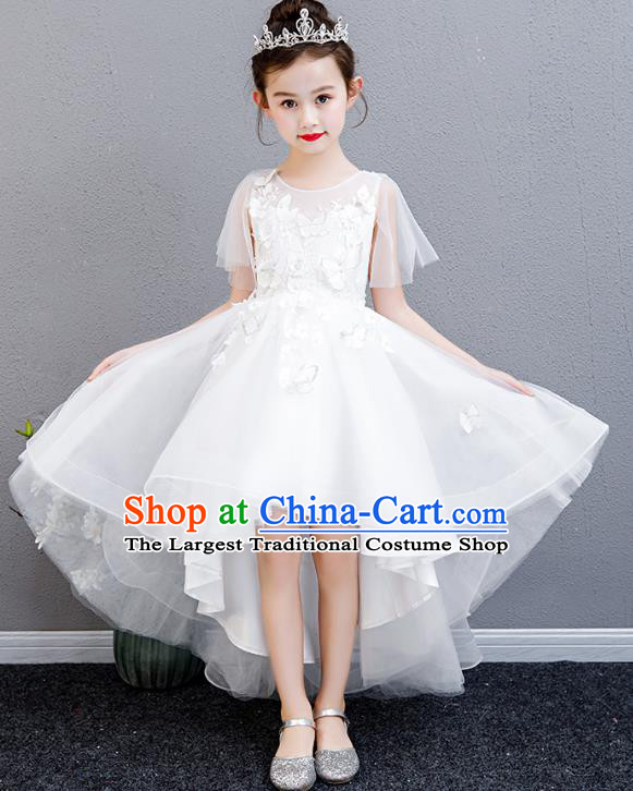 Top Grade Children Compere Costume Birthday Full Dress Professional Stage Show Girls Catwalks White Bubble Veil Dress