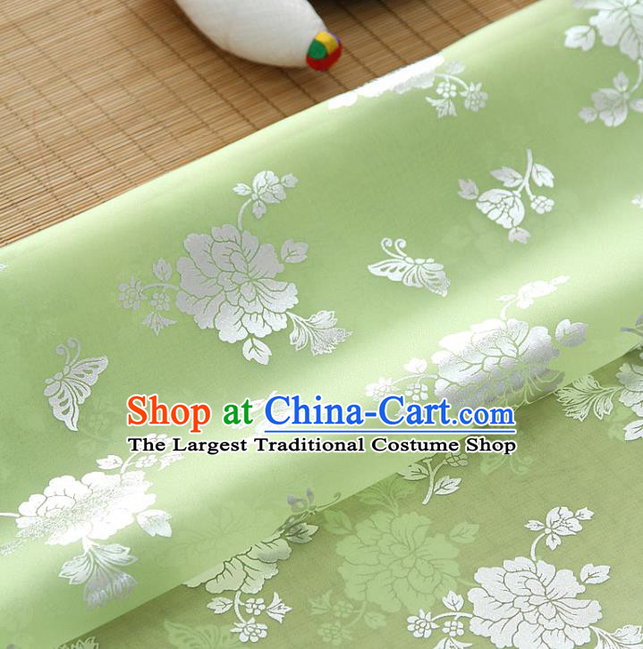 Asian Korea Classical Peony Pattern Light Green Silk Fabric Korean Traditional Fashion Drapery Hanbok Material