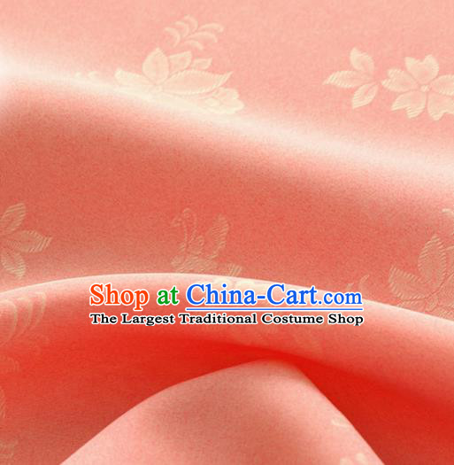 Asian Korea Classical Campsis Grandiflora Pattern Coral Pink Silk Fabric Korean Fashion Drapery Traditional Hanbok Material