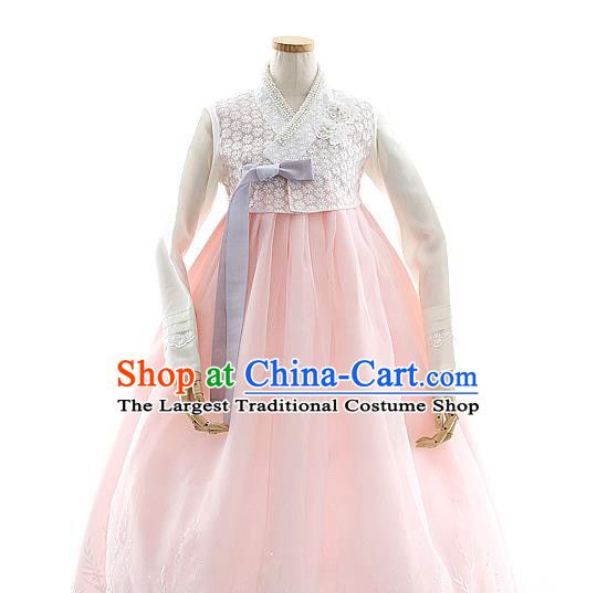 Korean Bride Hanbok Embroidered White Blouse and Pink Dress Korea Fashion Wedding Costumes Traditional Festival Apparels for Women