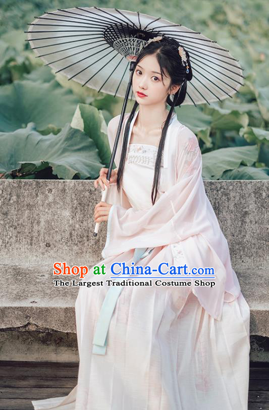 Chinese Song Dynasty Costumes Traditional Ancient Village Girl Top Blouse and Skirt Hanfu Apparels for Women