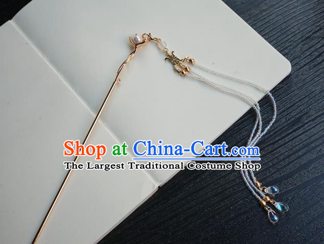 Chinese Classical Beads Tassel Hair Clip Hair Accessories Handmade Ancient Jin Dynasty Hanfu Golden Flower Hairpin for Women