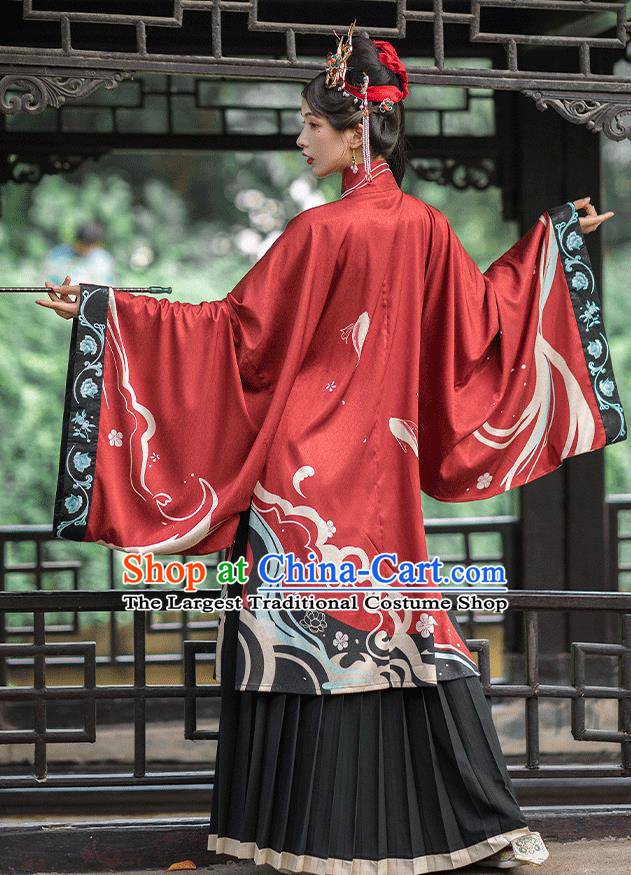 Chinese Ming Dynasty Royal Countess Historical Costumes Traditional Hanfu Apparels Ancient Noble Woman Red Gown and Skirt Full Set