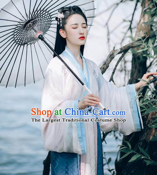 Chinese Ancient Princess White Top Blouse and Skirt Traditional Hanfu Apparels Jin Dynasty Palace Lady Historical Costumes