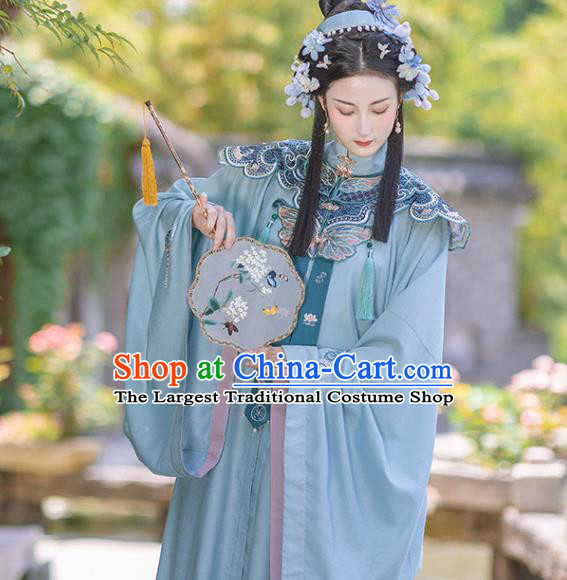 Chinese Ancient Young Female Long Gown and Skirt Traditional Ming Dynasty Hanfu Apparels Historical Costumes Full Set