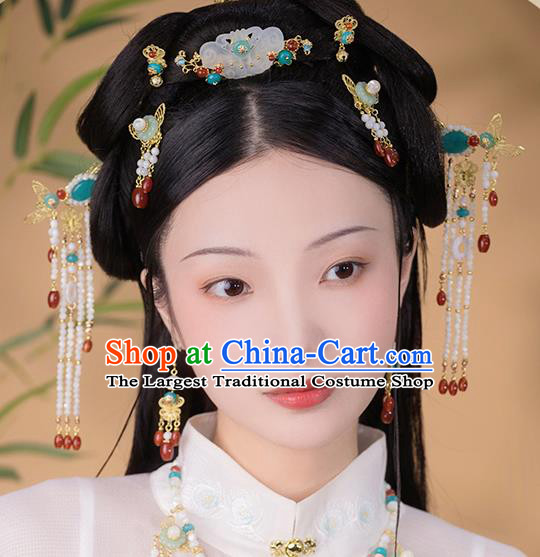 Chinese Classical Ming Dynasty Princess Tassel Hair Clips Hair Accessories Handmade Ancient Court Hanfu Hairpins for Women