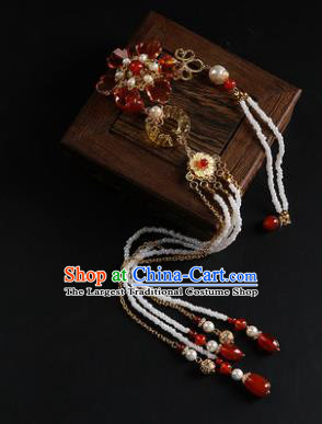 Chinese Classical Yellow Jade Carving Waist Accessories Ancient Princess Hanfu Beads Tassel Belt Pendant