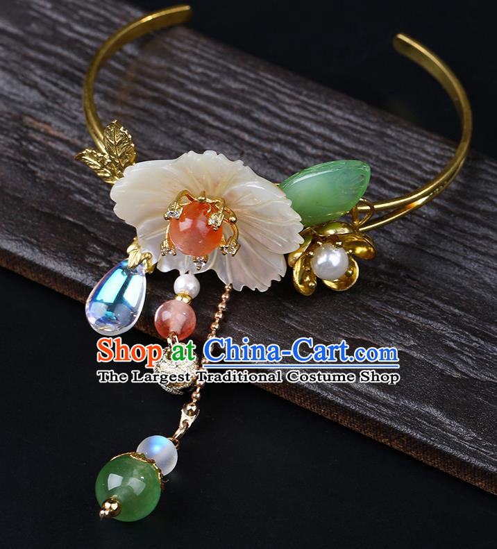 Chinese Handmade Shell Flower Bracelet Classical Jewelry Accessories Ancient Hanfu Golden Bangle for Women