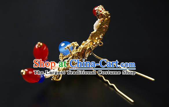 Chinese Classical Pearls Hair Combs Hanfu Hair Accessories Handmade Ancient Qing Dynasty Agate Hairpins for Women