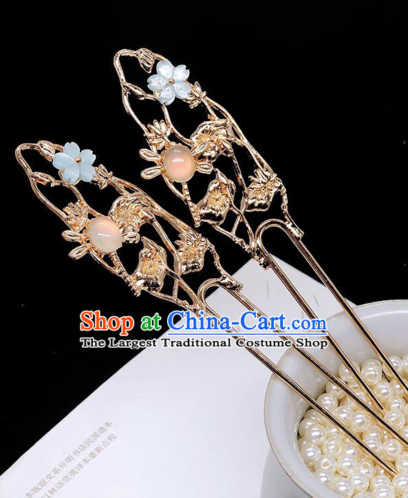 Chinese Classical Dragonfly Hair Clip Women Hanfu Hair Accessories Handmade Ancient Ming Dynasty Princess Blue Sakura Hairpins