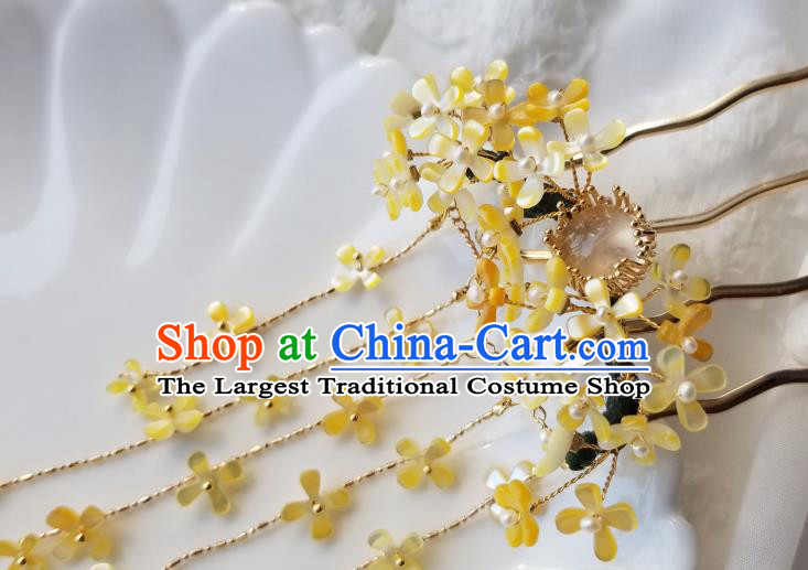 Chinese Classical Yellow Fragrans Hair Clip Hanfu Hair Accessories Handmade Ancient Song Dynasty Tassel Hairpins for Women
