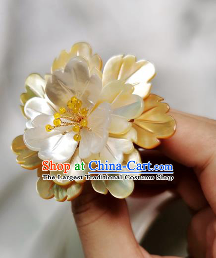 Chinese Classical Yellow Peony Hair Clip Hanfu Hair Accessories Handmade Ancient Song Dynasty Empress Shell Hairpins for Women