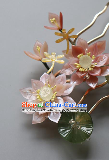 Chinese Classical Shell Lotus Dragonfly Hair Comb Hanfu Hair Accessories Handmade Ancient Song Dynasty Empress Hairpins for Women