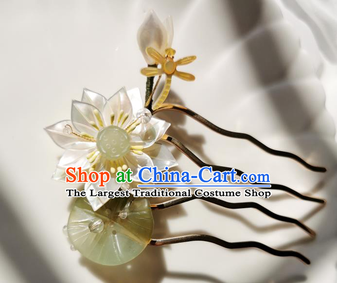 Chinese Classical White Shell Lotus Dragonfly Hair Comb Hanfu Hair Accessories Handmade Ancient Song Dynasty Empress Hairpins for Women
