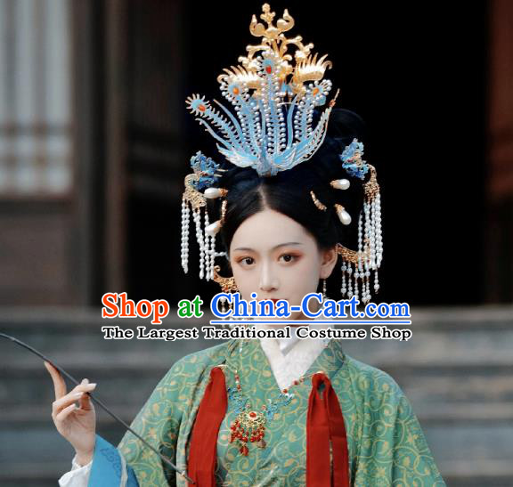 Chinese Classical Ancient Queen Phoenix Hair Crown Women Hanfu Hair Accessories Handmade Song Dynasty Empress Hairpins Complete Set