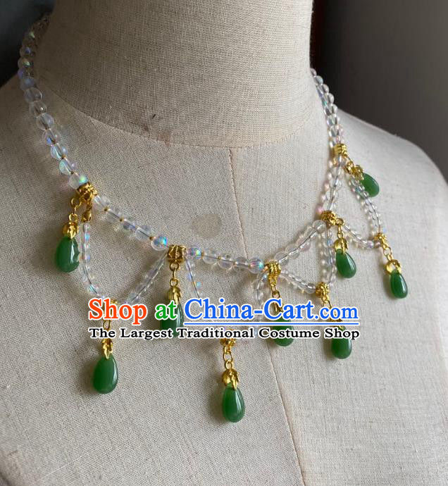 Chinese Handmade Green Water Drop Necklet Classical Jewelry Accessories Ancient Hanfu Beads Necklace for Women
