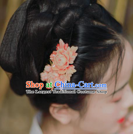 Chinese Ancient Princess Pink Peony Hairpins Hair Accessories Handmade Kimono Courtesan Hair Comb