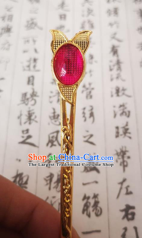 Chinese Ancient Empress Rosy Hairpins Hair Accessories Handmade Ming Dynasty Court Golden Hair Stick