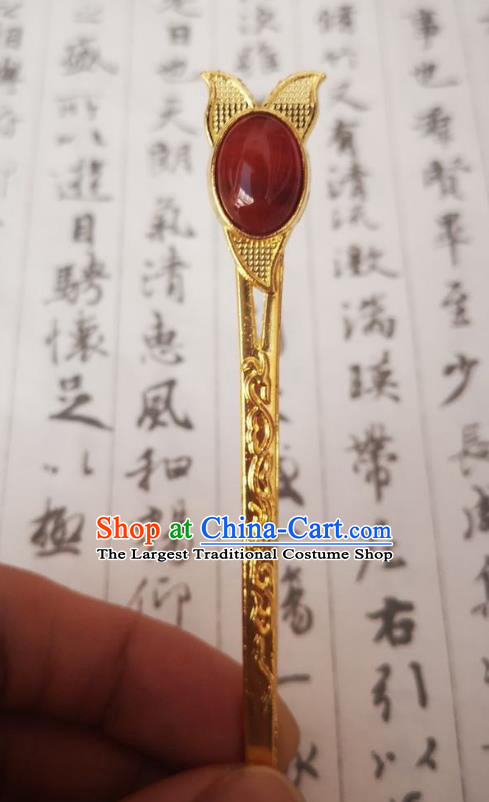 Chinese Ancient Empress Agate Hairpins Hair Accessories Handmade Ming Dynasty Court Golden Hair Stick