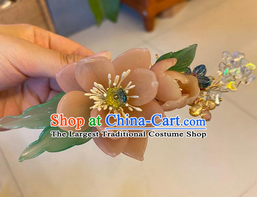 Chinese Ancient Palace Lady Hairpins Hair Accessories Handmade Pink Plastic Lotus Hair Comb