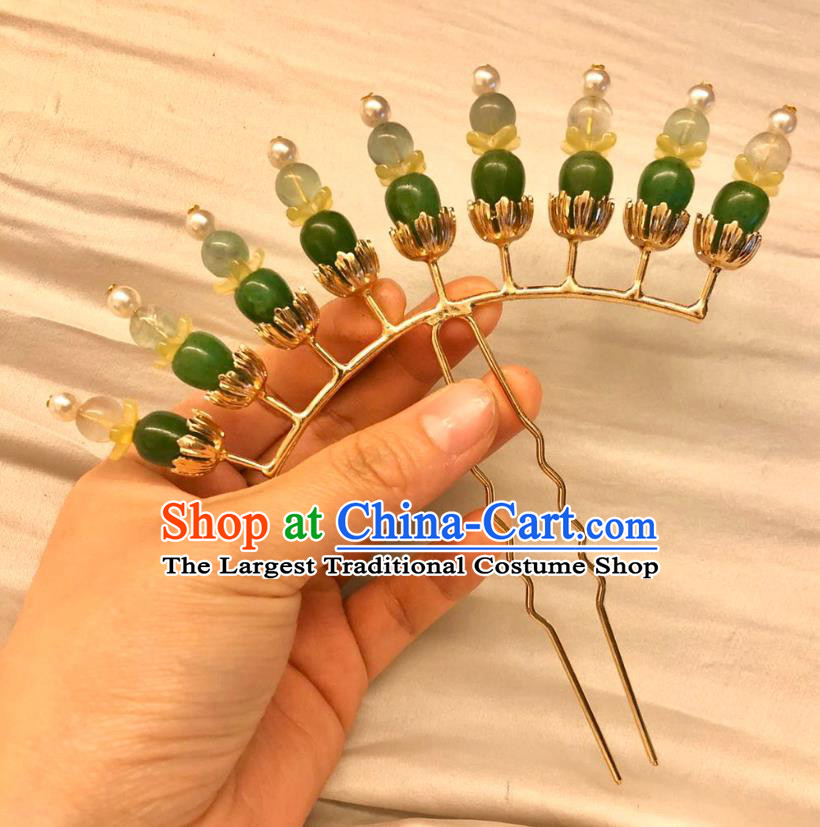 Chinese Ancient Court Empress Aventurine Beads Hairpins Hair Accessories Handmade Ming Dynasty Palace Hair Stick