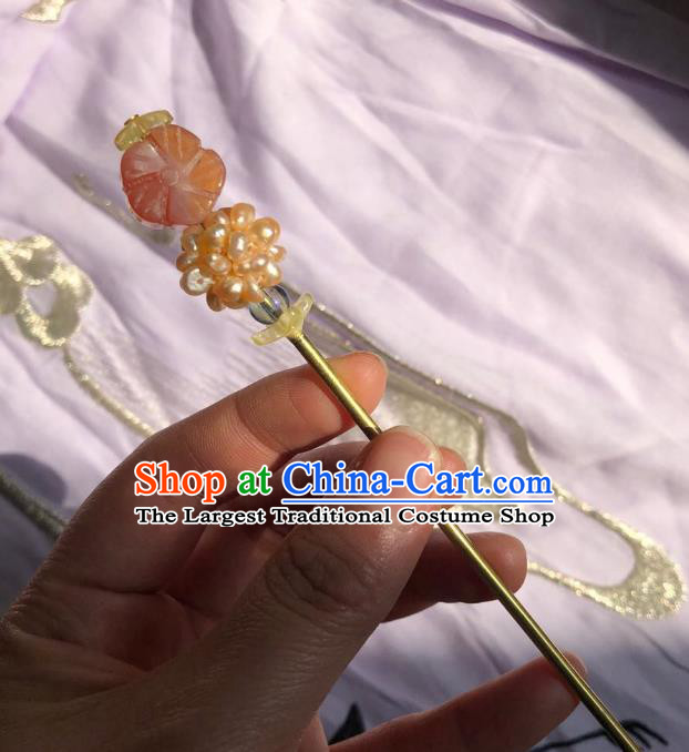 Chinese Ancient Empress Plum Blossom Hairpins Hair Accessories Handmade Ming Dynasty Court Golden Pearls Hair Stick