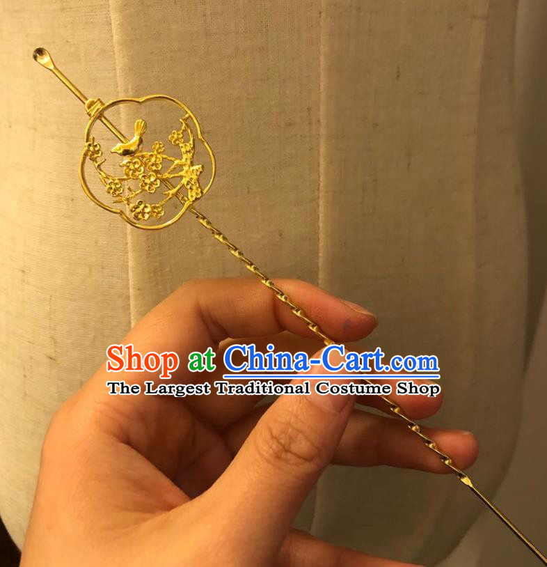 Chinese Ancient Palace Lady Golden Plum Blossom Bird Hairpins Hair Accessories Handmade Ming Dynasty Queen Curette Hair Stick