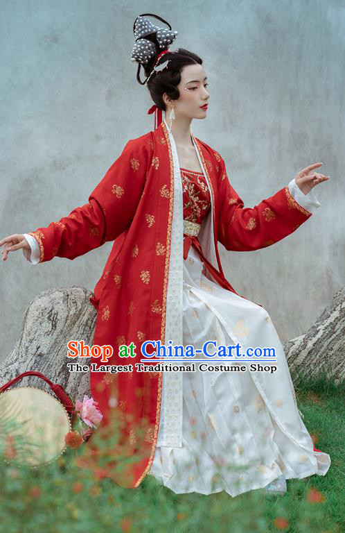 Chinese Ancient Dance Women Hanfu Apparels Traditional Costumes Song Dynasty Palace Lady Red BeiZi Top Blouse and Skirt