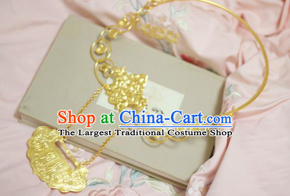 Chinese Handmade Golden Longevity Lock Necklet Classical Jewelry Accessories Ancient Princess Hanfu Necklace for Women