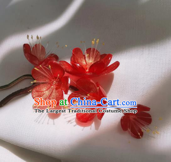Chinese Classical Plum Blossom Hair Stick Handmade Hanfu Hair Accessories Ancient Song Dynasty Court Lady Red Flowers Hairpins