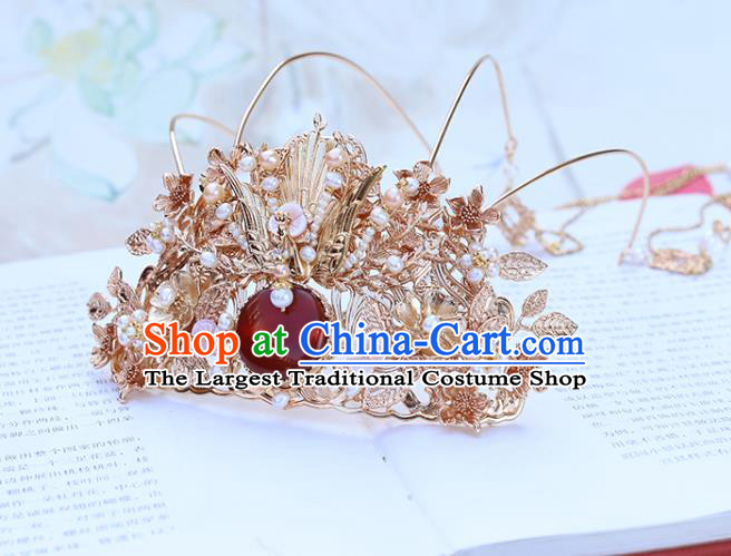 Chinese Classical Court Queen Phoenix Coronet Handmade Hanfu Hair Accessories Ancient Ming Dynasty Princess Tassel Hairpins