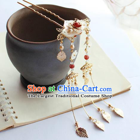 Chinese Classical Golden Tassel Hair Stick Handmade Hanfu Hair Accessories Ancient Ming Dynasty Shell Hairpins