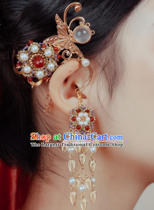 Chinese Handmade Pearls Earrings Classical Ear Accessories Hanfu Tang Dynasty Princess Long Tassel Eardrop