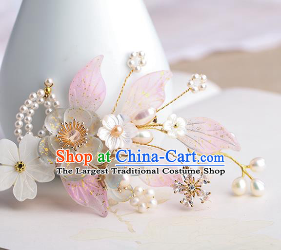 Chinese Classical Palace Light Green Plum Blossom Hair Sticks Handmade Hanfu Hair Accessories Ancient Song Dynasty Princess Shell Hairpins