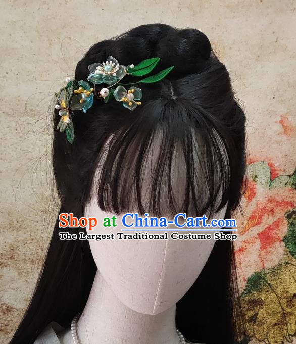 Chinese Classical Green Butterfly Hair Comb Handmade Hanfu Hair Accessories Ancient Song Dynasty Princess Green Plum Hairpins