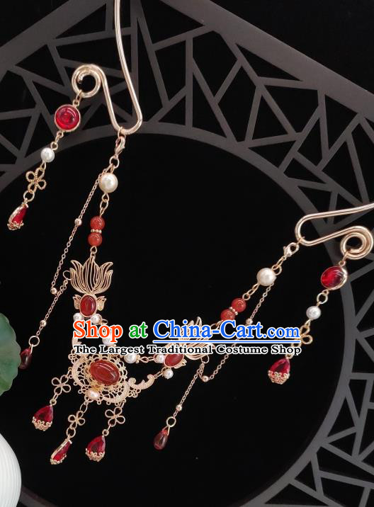 Chinese Handmade Ming Dynasty Hanfu Red Crystal Tassel Necklet Classical Jewelry Accessories Ancient Princess Goldfish Necklace for Women