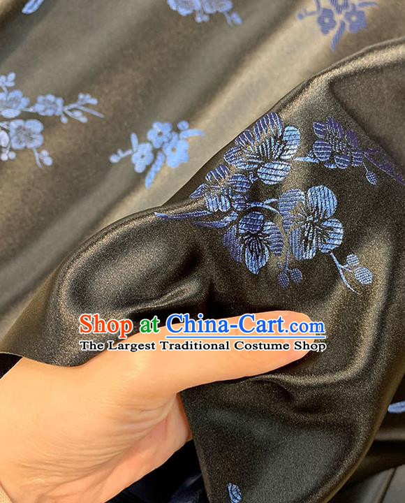 Chinese Traditional Plum Blossom Pattern Black Silk Fabric Brocade Drapery Qipao Dress Damask Material
